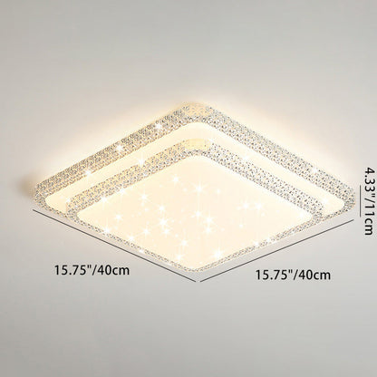 Modern Luxury Mounted Star Crystal Round Square Acrylic Iron LED Flush Mount Ceiling Light For Bedroom