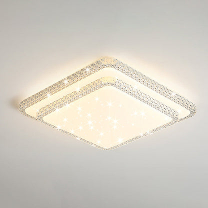 Modern Luxury Mounted Star Crystal Round Square Acrylic Iron LED Flush Mount Ceiling Light For Bedroom