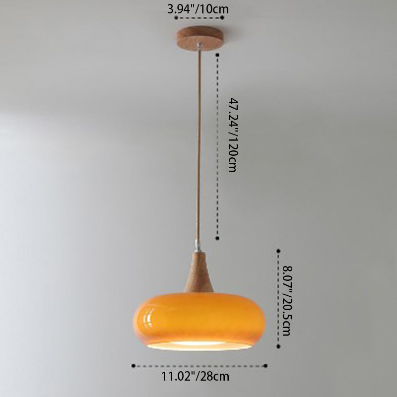 Contemporary Nordic Cream Persimmon Wood Glass 1-Light Pendant Light For Dining Room