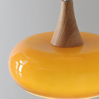 Contemporary Nordic Cream Persimmon Wood Glass 1-Light Pendant Light For Dining Room