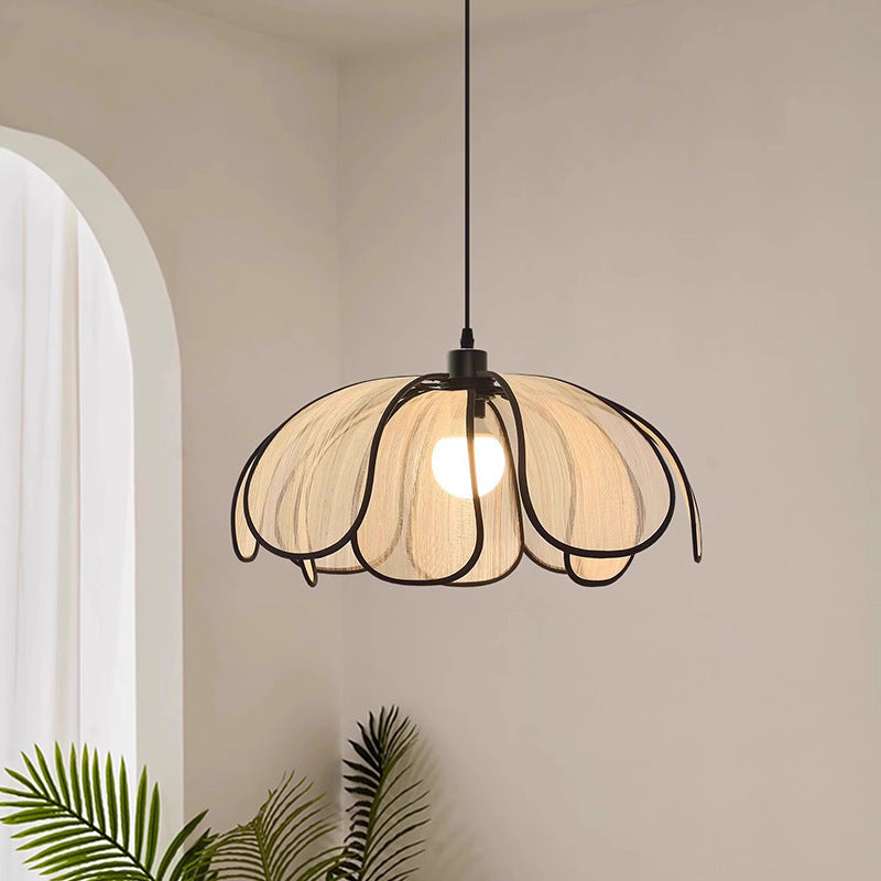 Contemporary Nordic Petals Iron Plant Fiber 1-Light Pendant Light For Dining Room