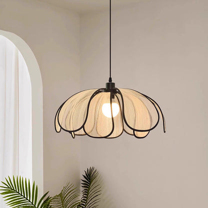 Contemporary Nordic Petals Iron Plant Fiber 1-Light Pendant Light For Dining Room