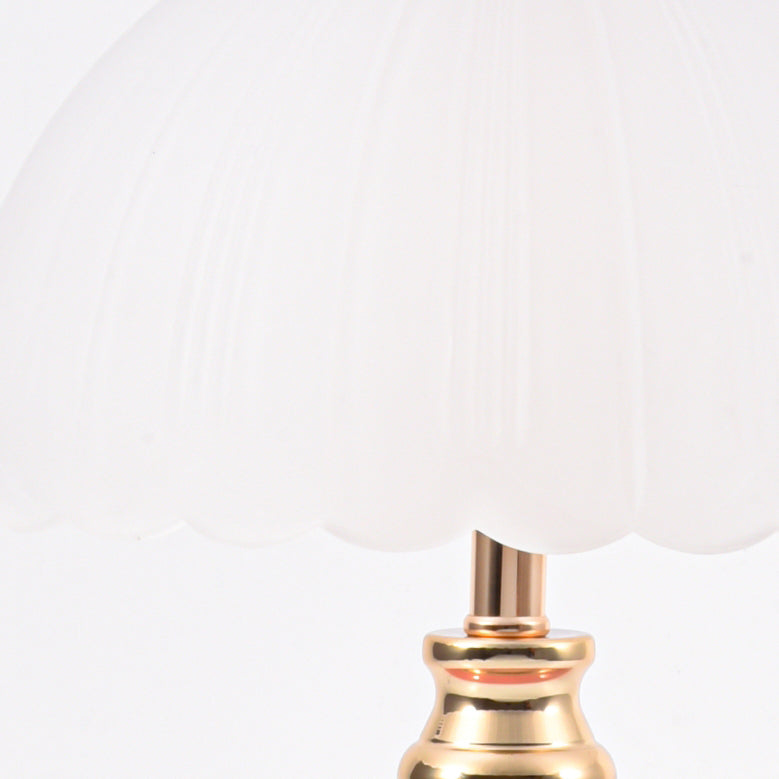 Contemporary Nordic Half Dome Flower Globe Base Iron Ceramic Glass 1-Light Table Lamp For Bedroom