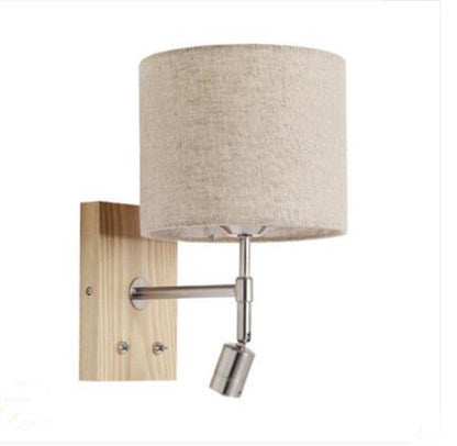 Rotatable Fabric Iron Solid Wood 2-Light Wall Sconce Lamp