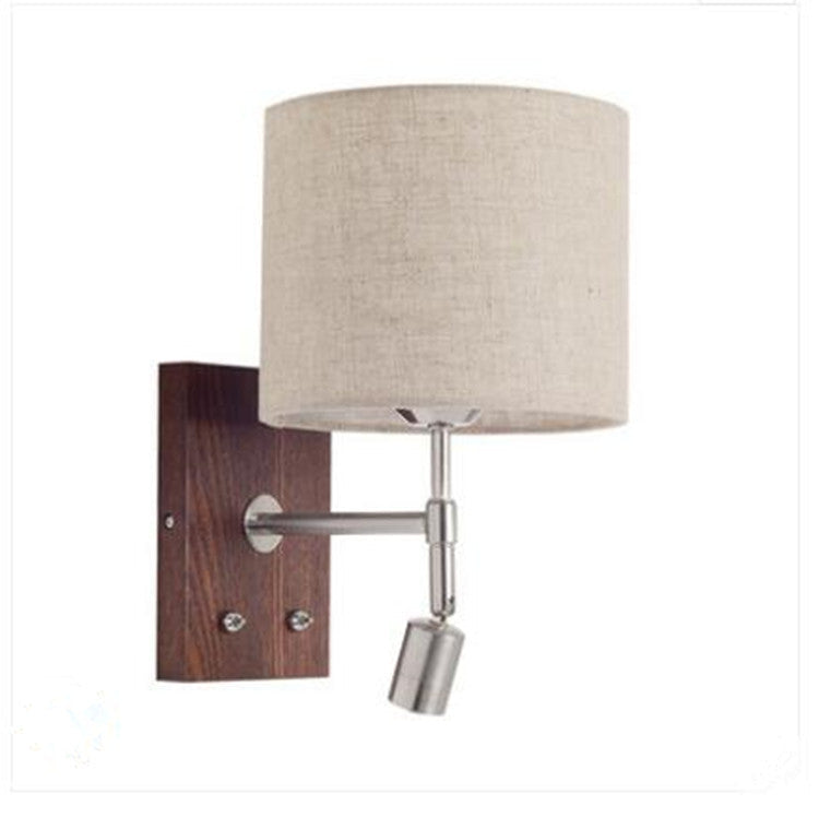 Rotatable Fabric Iron Solid Wood 2-Light Wall Sconce Lamp