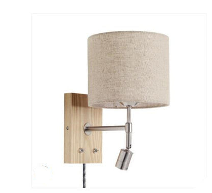 Rotatable Fabric Iron Solid Wood 2-Light Wall Sconce Lamp