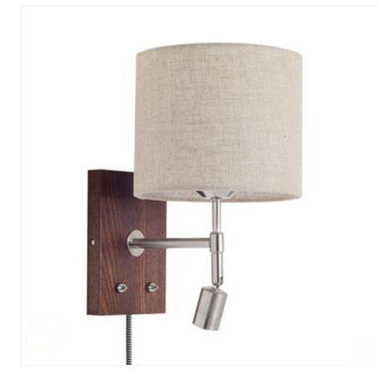 Rotatable Fabric Iron Solid Wood 2-Light Wall Sconce Lamp