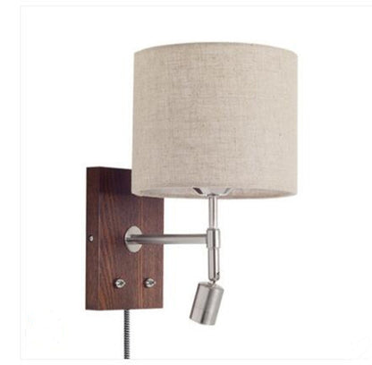 Rotatable Fabric Iron Solid Wood 2-Light Wall Sconce Lamp