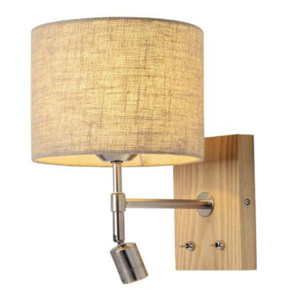 Rotatable Fabric Iron Solid Wood 2-Light Wall Sconce Lamp