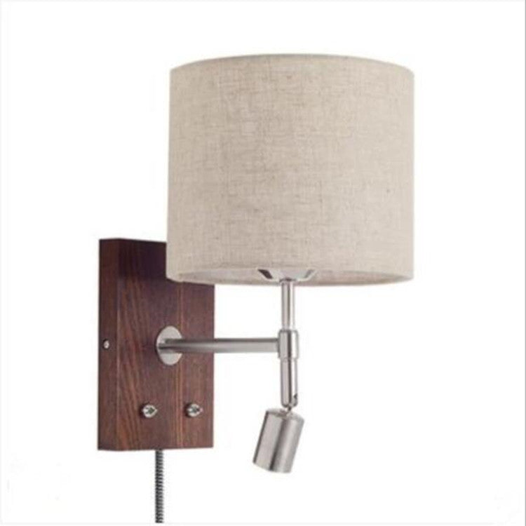 Rotatable Fabric Iron Solid Wood 2-Light Wall Sconce Lamp
