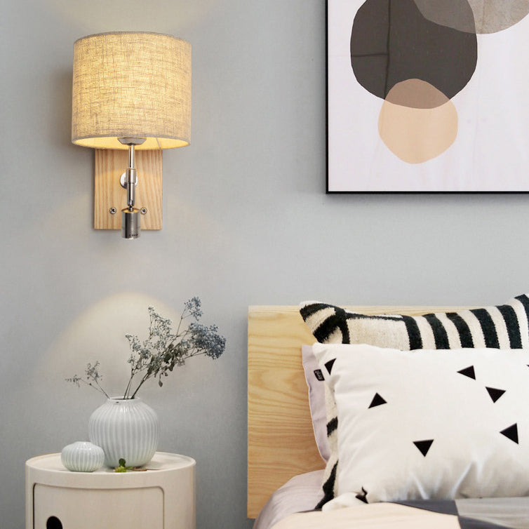Rotatable Fabric Iron Solid Wood 2-Light Wall Sconce Lamp