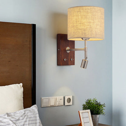 Rotatable Fabric Iron Solid Wood 2-Light Wall Sconce Lamp