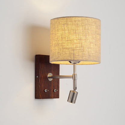 Rotatable Fabric Iron Solid Wood 2-Light Wall Sconce Lamp