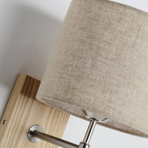 Rotatable Fabric Iron Solid Wood 2-Light Wall Sconce Lamp