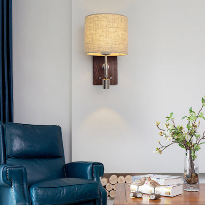 Rotatable Fabric Iron Solid Wood 2-Light Wall Sconce Lamp