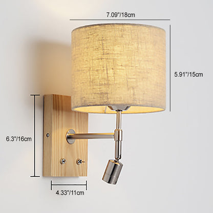 Rotatable Fabric Iron Solid Wood 2-Light Wall Sconce Lamp