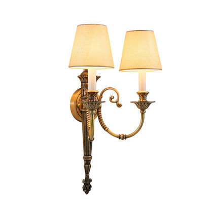 Brass Fabric Cylinder Shade 2-Light Wall Sconce Lamp