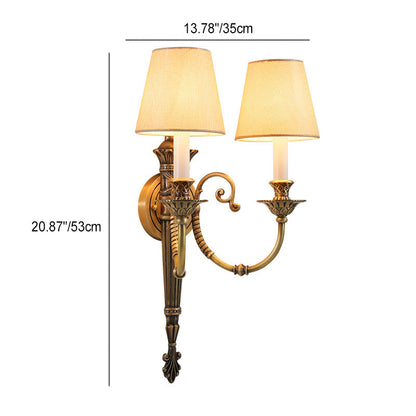 Brass Fabric Cylinder Shade 2-Light Wall Sconce Lamp