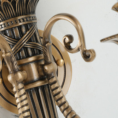 Brass Fabric Cylinder Shade 2-Light Wall Sconce Lamp