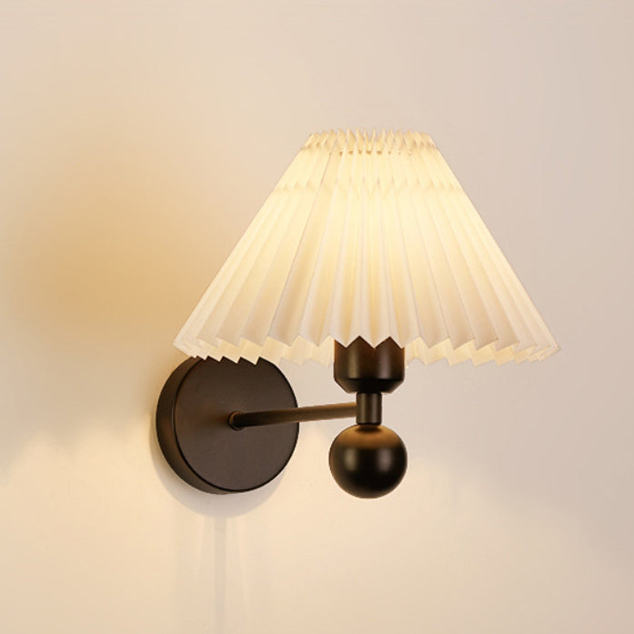 Nordic Drum Pleated Fabric Iron 1-Light Wall Sconce Lamp