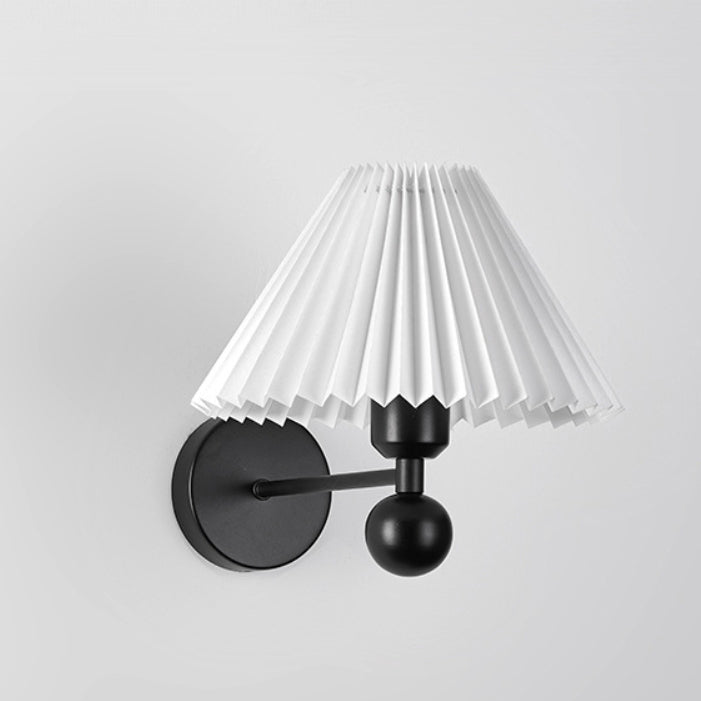 Nordic Drum Pleated Fabric Iron 1-Light Wall Sconce Lamp