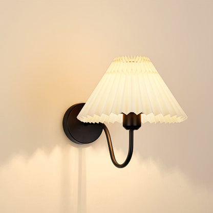 Nordic Drum Pleated Fabric Iron 1-Light Wall Sconce Lamp