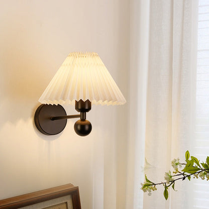Nordic Drum Pleated Fabric Iron 1-Light Wall Sconce Lamp