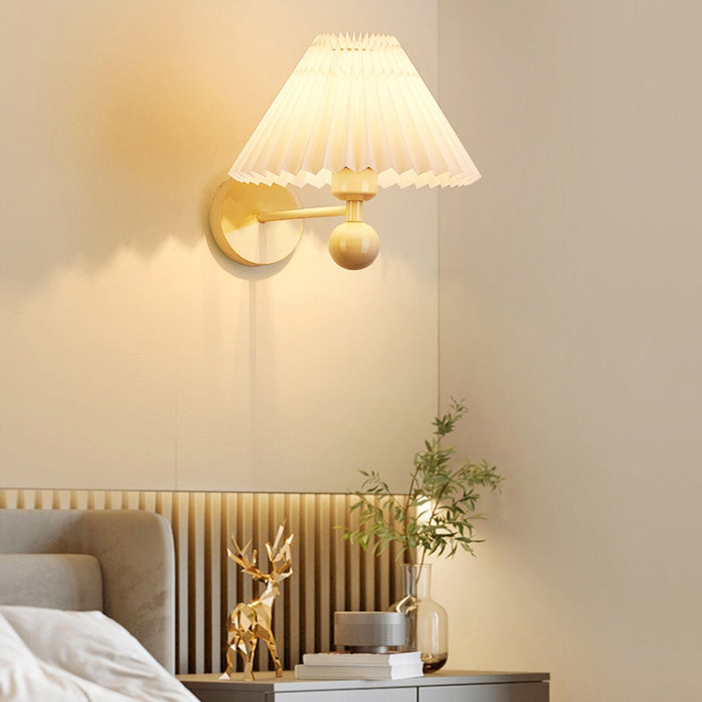 Nordic Drum Pleated Fabric Iron 1-Light Wall Sconce Lamp