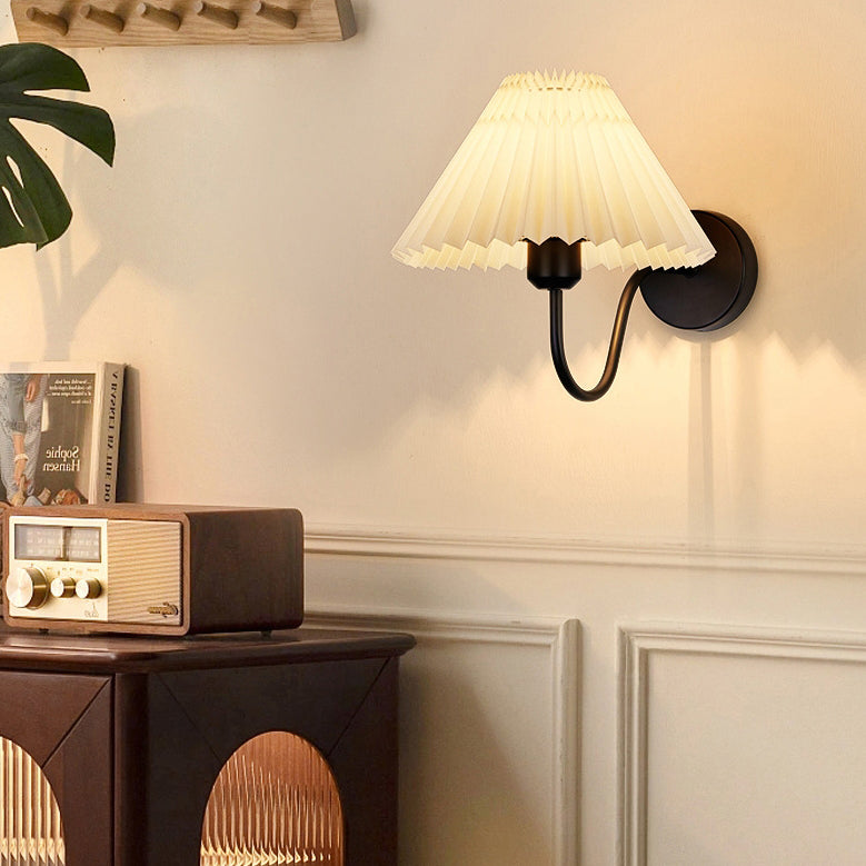 Nordic Drum Pleated Fabric Iron 1-Light Wall Sconce Lamp