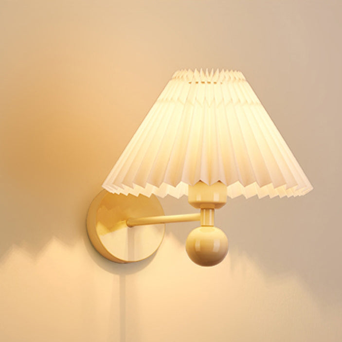 Nordic Drum Pleated Fabric Iron 1-Light Wall Sconce Lamp