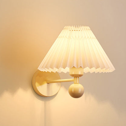 Nordic Drum Pleated Fabric Iron 1-Light Wall Sconce Lamp