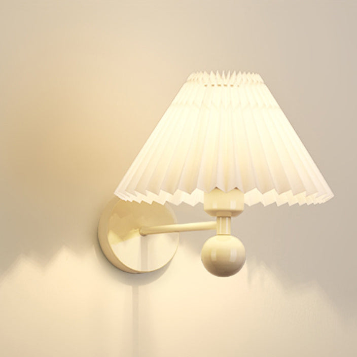 Nordic Drum Pleated Fabric Iron 1-Light Wall Sconce Lamp