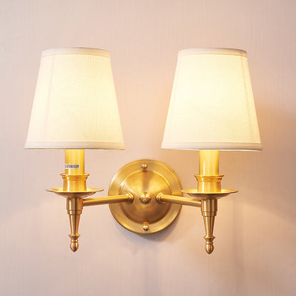 Brass Fabric Cylinder Shade 1/2-Light Wall Sconce Lamp