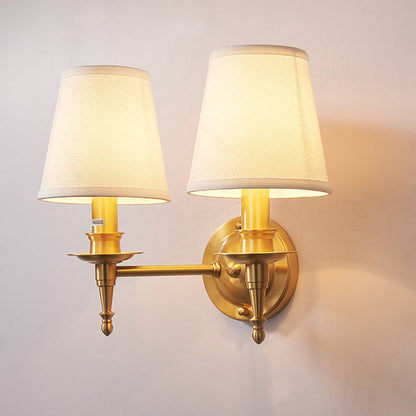 Brass Fabric Cylinder Shade 1/2-Light Wall Sconce Lamp