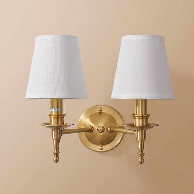 Brass Fabric Cylinder Shade 1/2-Light Wall Sconce Lamp