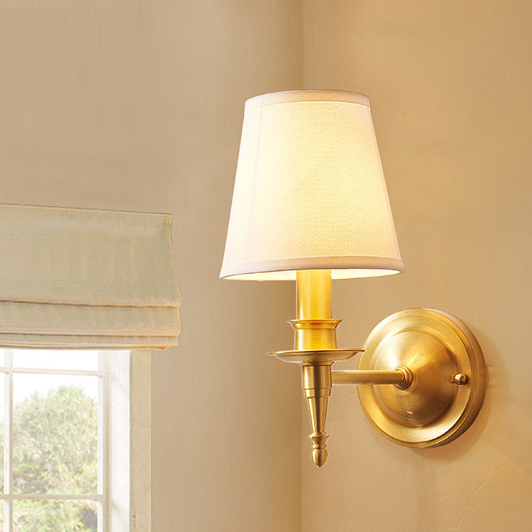 Brass Fabric Cylinder Shade 1/2-Light Wall Sconce Lamp