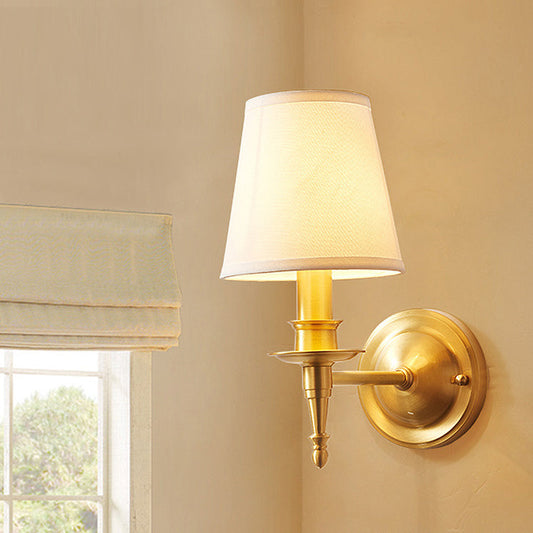 Brass Fabric Cylinder Shade 1/2-Light Wall Sconce Lamp