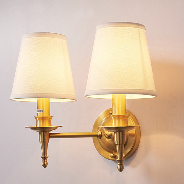 Brass Fabric Cylinder Shade 1/2-Light Wall Sconce Lamp