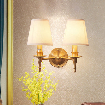 Brass Fabric Cylinder Shade 1/2-Light Wall Sconce Lamp