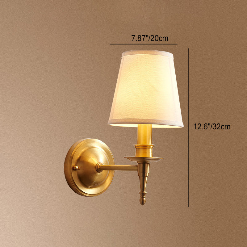 Brass Fabric Cylinder Shade 1/2-Light Wall Sconce Lamp