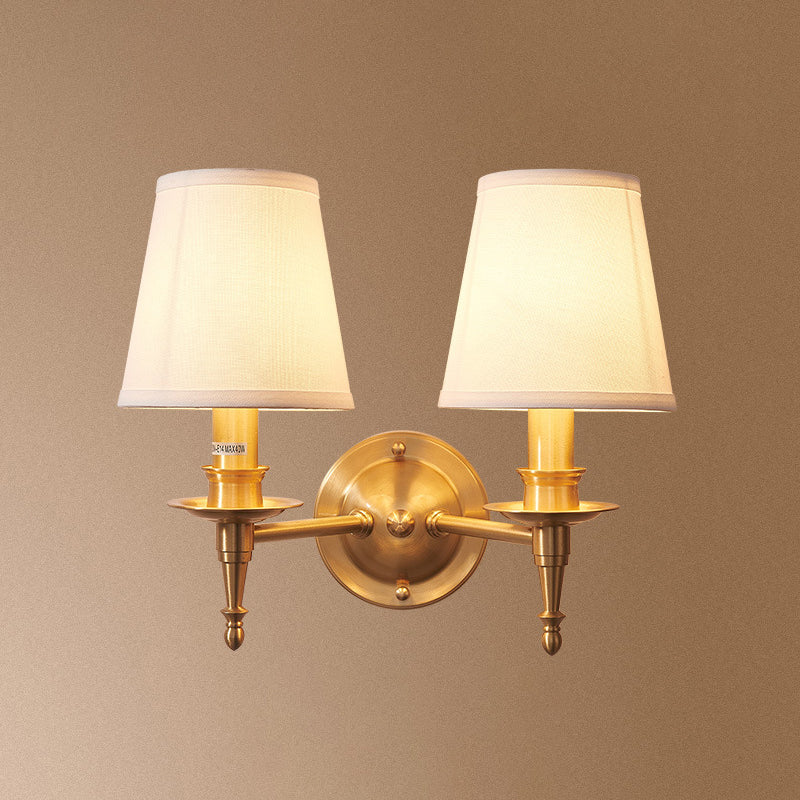 Brass Fabric Cylinder Shade 1/2-Light Wall Sconce Lamp