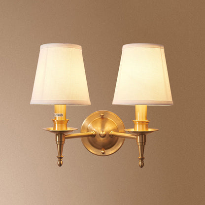 Brass Fabric Cylinder Shade 1/2-Light Wall Sconce Lamp