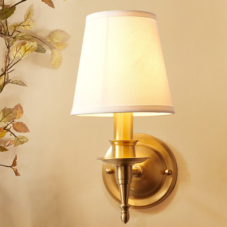Brass Fabric Cylinder Shade 1/2-Light Wall Sconce Lamp