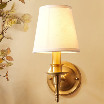 Brass Fabric Cylinder Shade 1/2-Light Wall Sconce Lamp