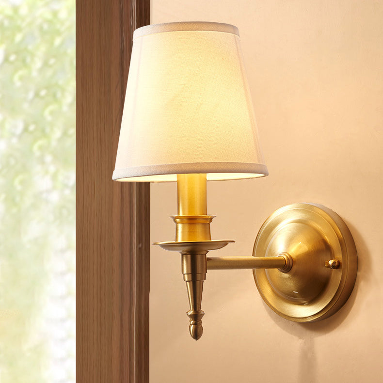 Brass Fabric Cylinder Shade 1/2-Light Wall Sconce Lamp