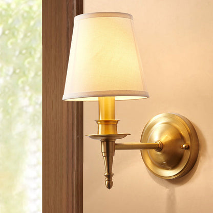 Brass Fabric Cylinder Shade 1/2-Light Wall Sconce Lamp