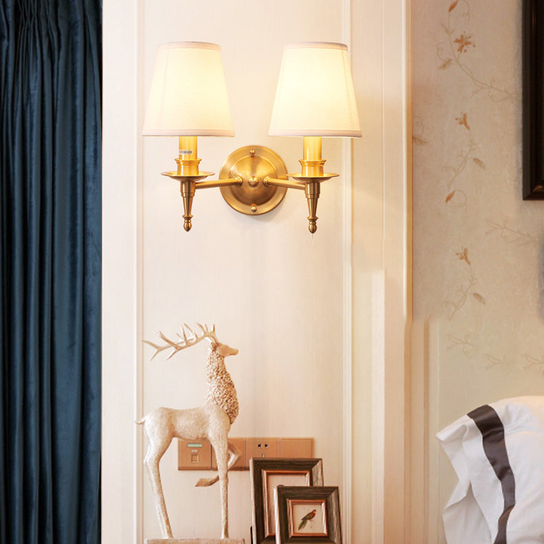 Brass Fabric Cylinder Shade 1/2-Light Wall Sconce Lamp
