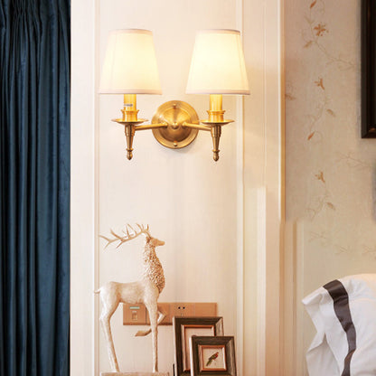 Brass Fabric Cylinder Shade 1/2-Light Wall Sconce Lamp