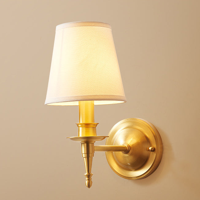 Brass Fabric Cylinder Shade 1/2-Light Wall Sconce Lamp