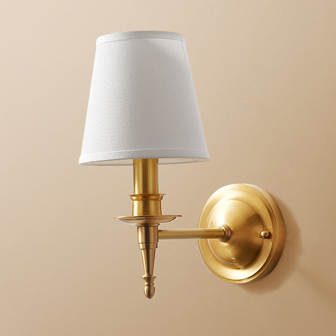 Brass Fabric Cylinder Shade 1/2-Light Wall Sconce Lamp